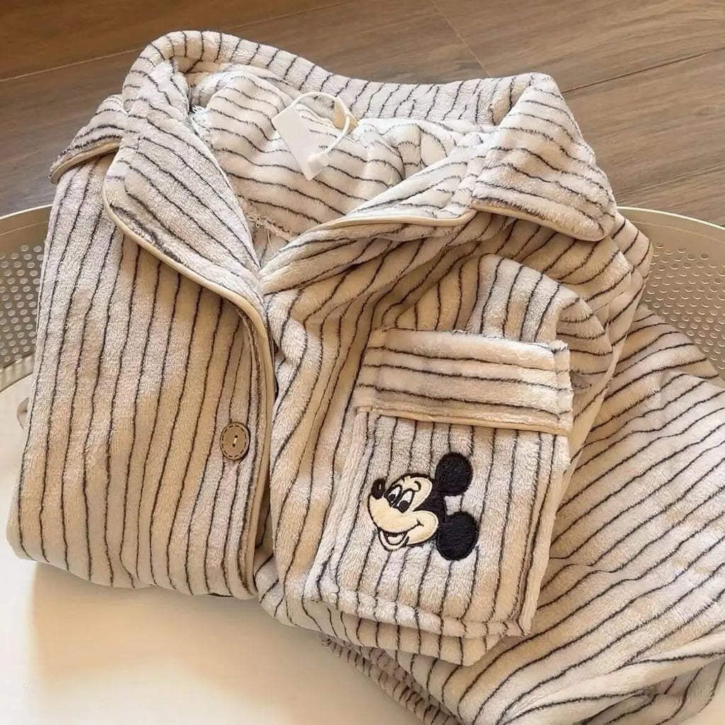 Kawaii Stitch 2Pcs Woman's Pajamas Set Thicken Warm Fashion Casual Loose Grey Cute Anime Homewear Gift