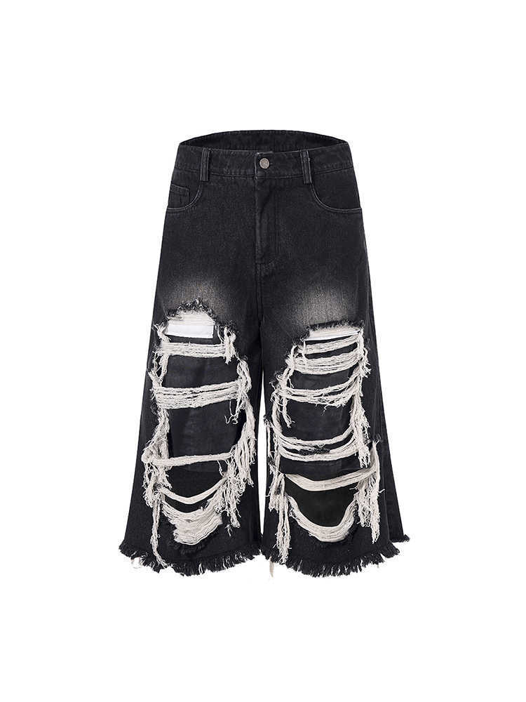 Cropped Make Old Ripped Patch Middle Pants