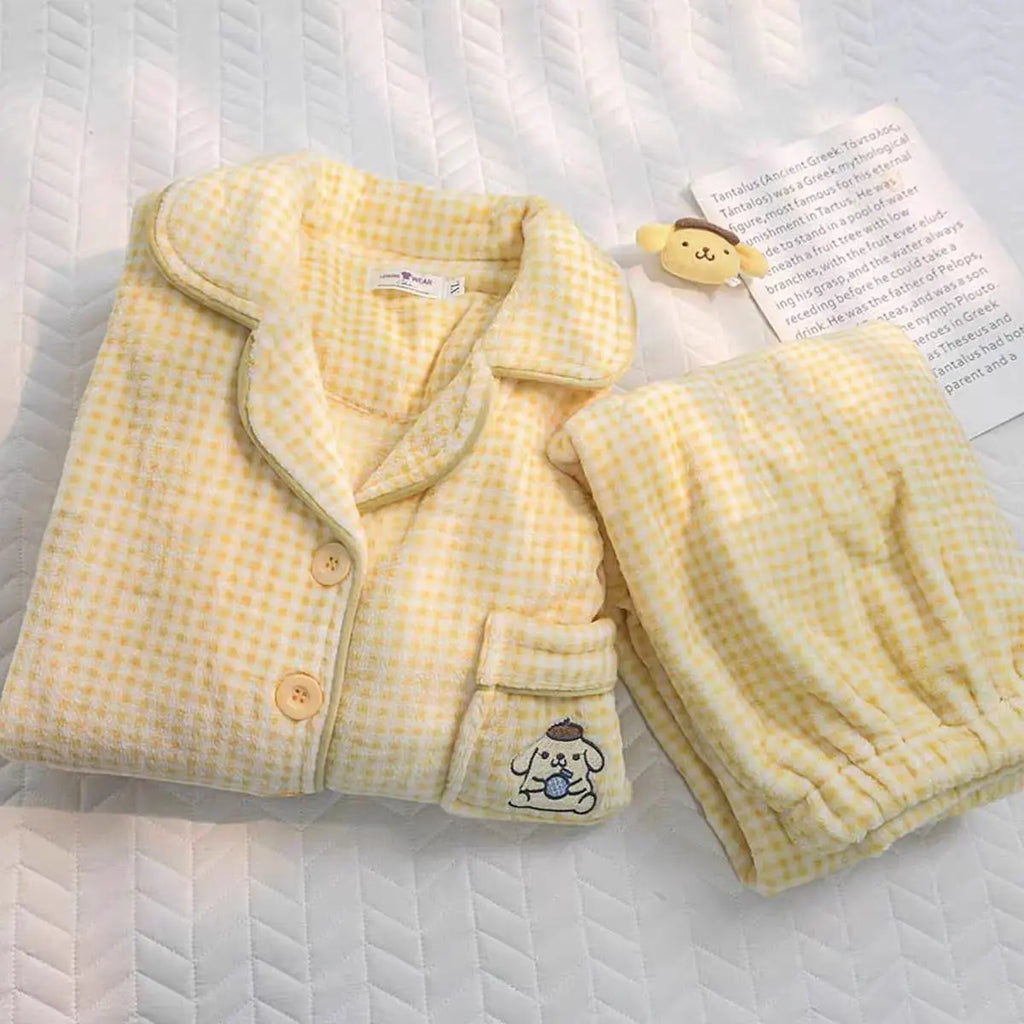 Kawaii Stitch 2Pcs Woman's Pajamas Set Thicken Warm Fashion Casual Loose Grey Cute Anime Homewear Gift