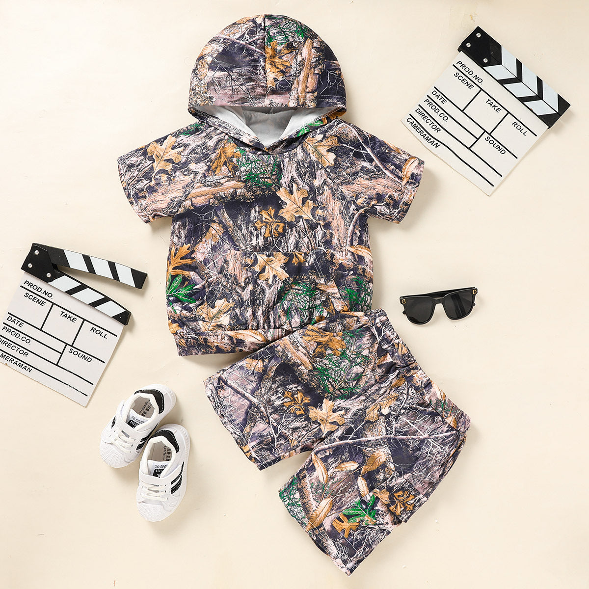 Toddler Baby Boy Outfits Little Boys Short Sleeve Camouflage Print Hoodie Sweatshirt Shirts & Short Pants With Pocket