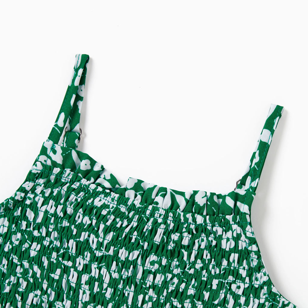 PatPat Matching Floral Print Green Smocked Strap Jumpsuits for Mommy and Me