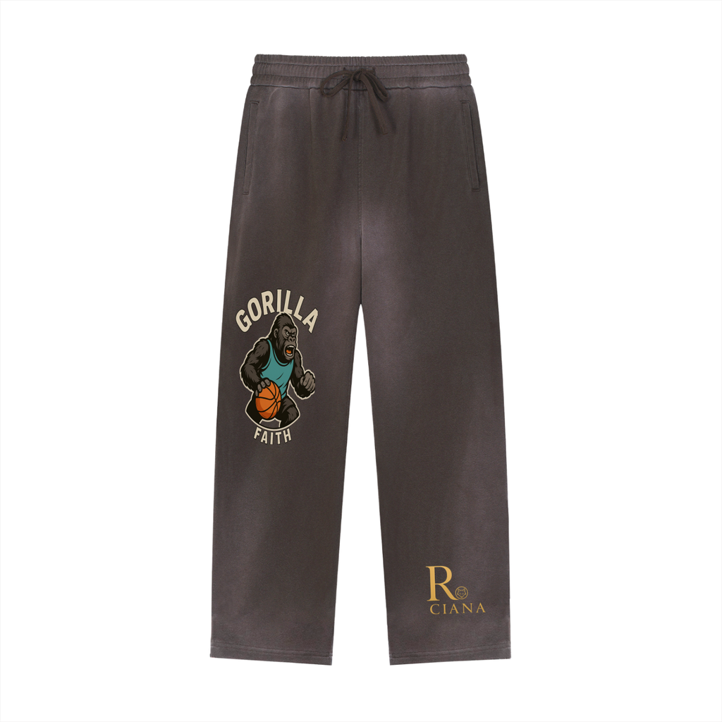 Sun Fade Raw Edge Straight-Leg Sweatpants gorilla Faith