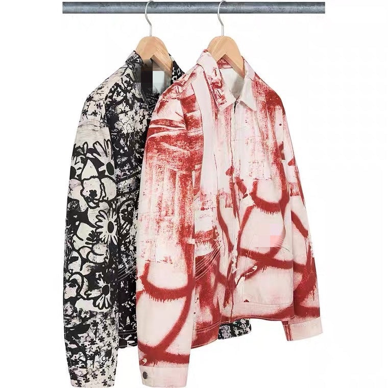 Red And Black Jacket Denim Graffiti Coat