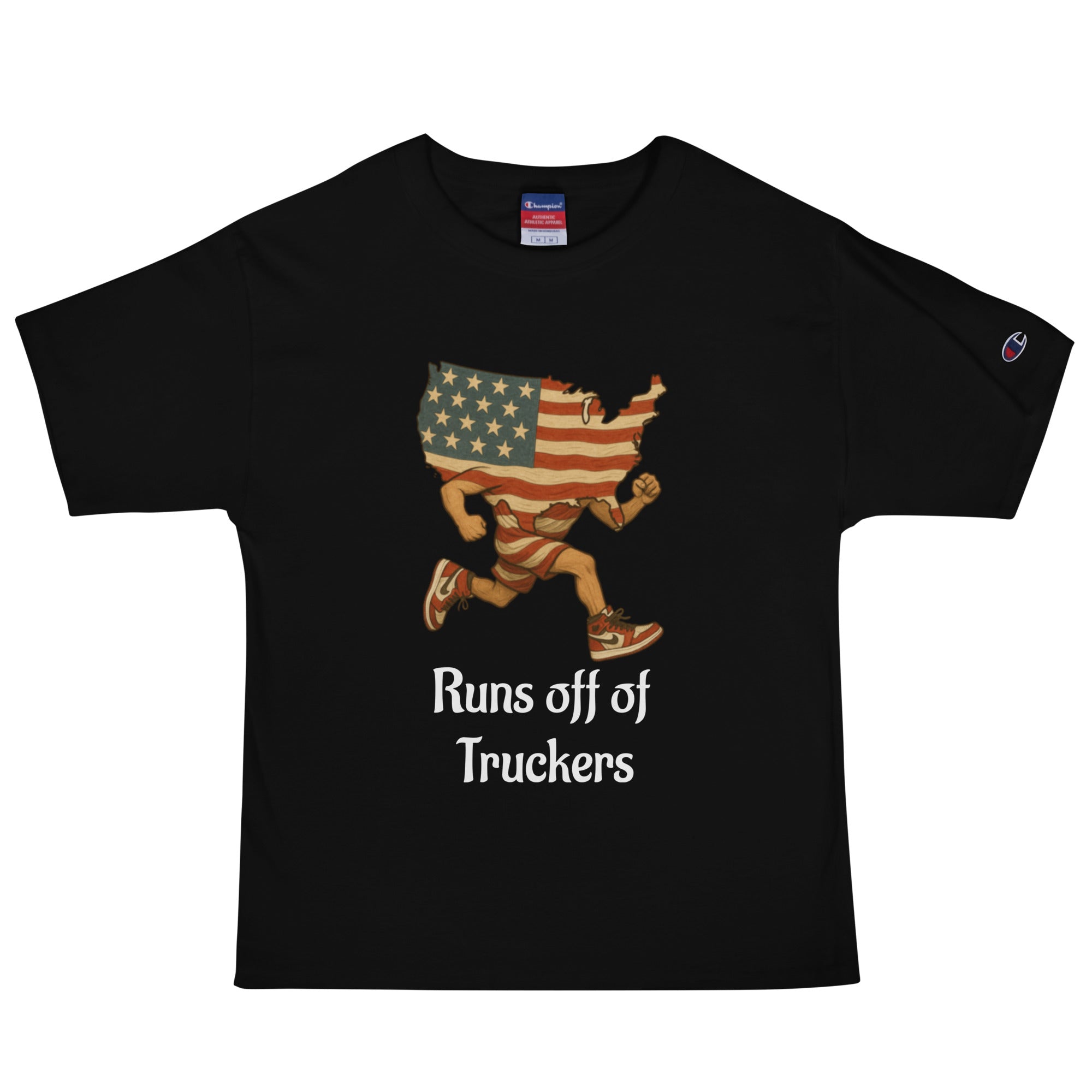 Men's Champion T-Shirt America runs off of truckers