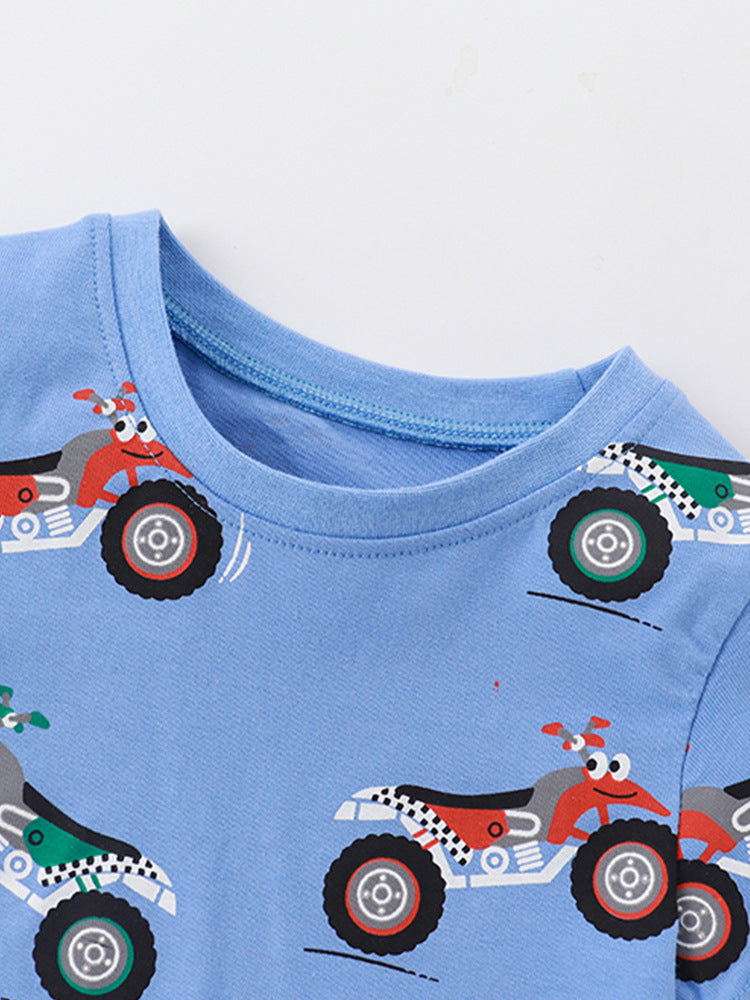 Baby Kids Boys Motorcycle Print T-Shirt And Shorts Casual Clothing Set