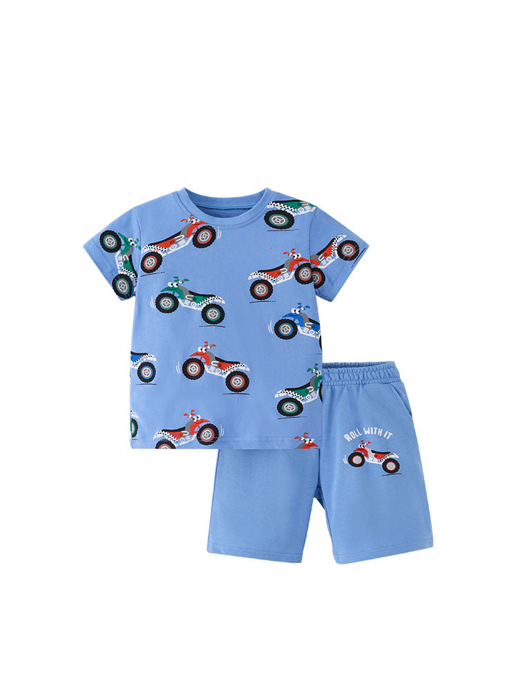 Baby Kids Boys Motorcycle Print T-Shirt And Shorts Casual Clothing Set