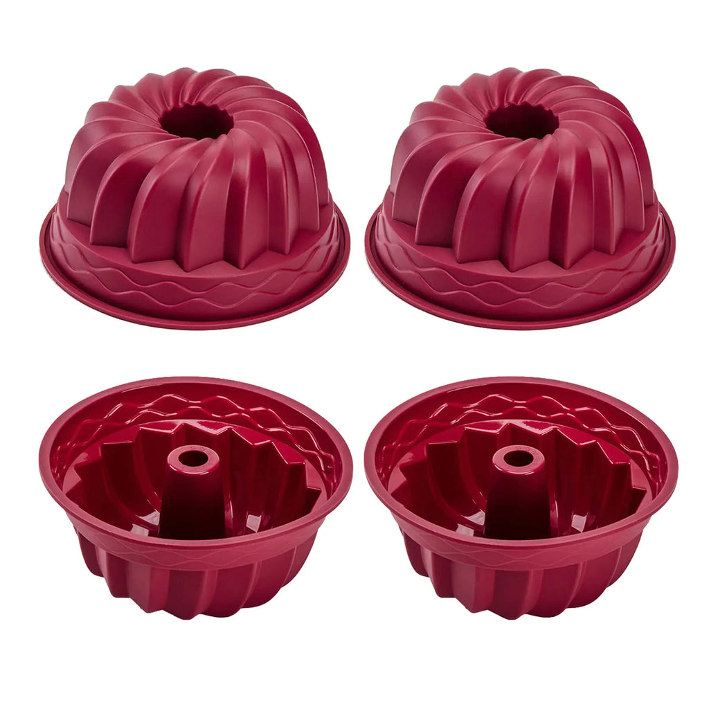 Nalchois 4 Inch Silicone Mini Bundt Cake Pan Set of 4 Nonstick BPA Free Silicone Cake Molds for Baking Oven Dishwasher Safe Fluted Tube Baking Pan for Pumpkin Cake Jelly Brownies Bread Pudding
