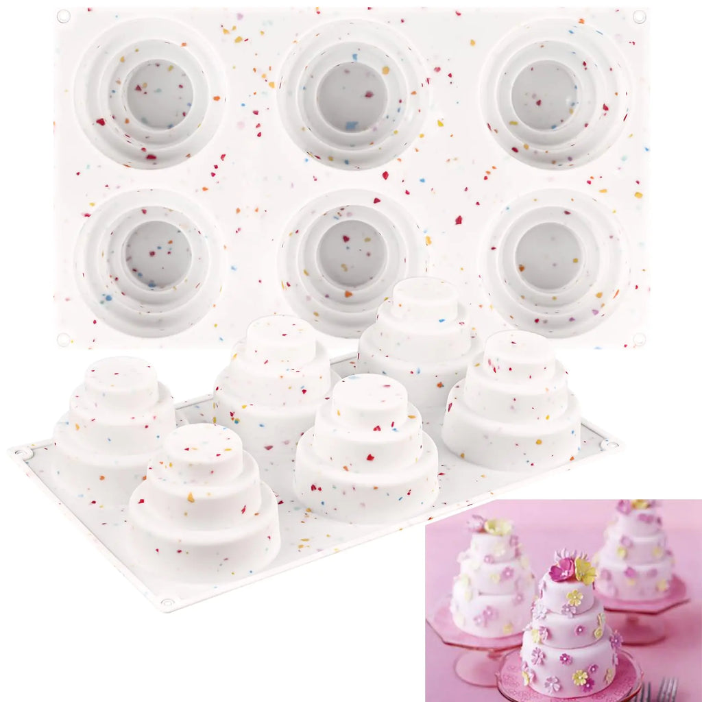 Sakolla Mini 3 tier Cake Pan Set 2 BPA Free 6 Cavity Silicone Cake Molds for Baking Delicacy Chocolate Cake Jelly and Desserts (Confetti)
