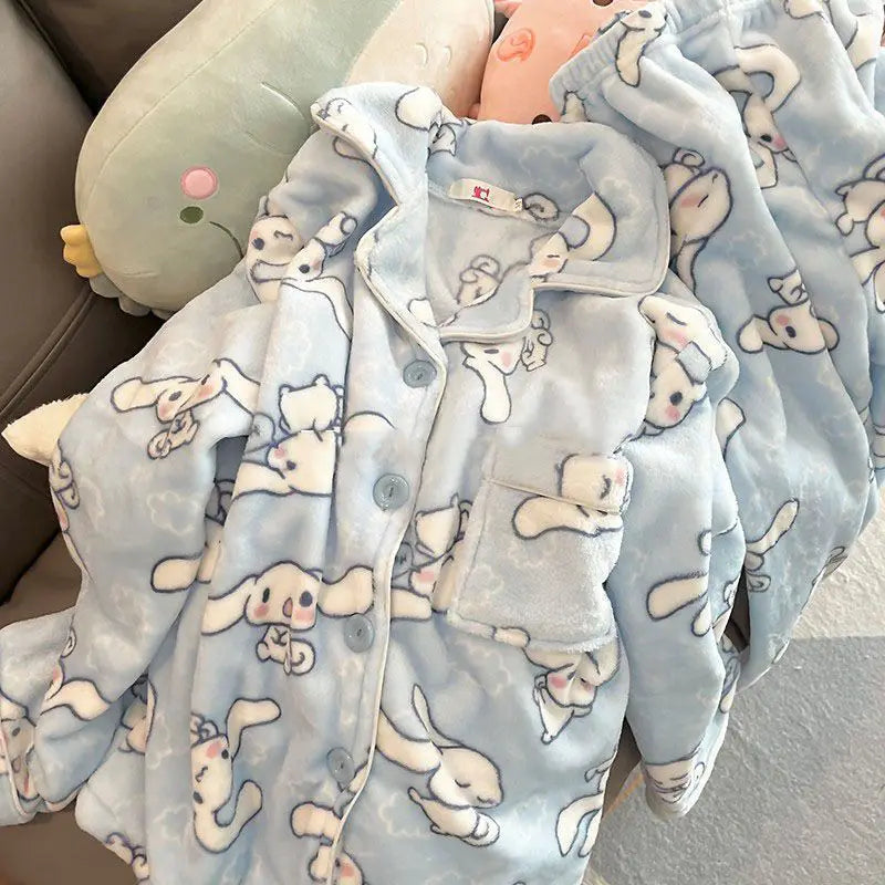 Kawaii Stitch 2Pcs Woman's Pajamas Set Thicken Warm Fashion Casual Loose Grey Cute Anime Homewear Gift