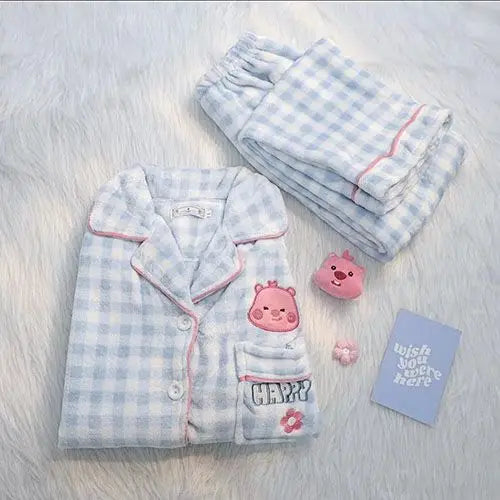 Kawaii Stitch 2Pcs Woman's Pajamas Set Thicken Warm Fashion Casual Loose Grey Cute Anime Homewear Gift