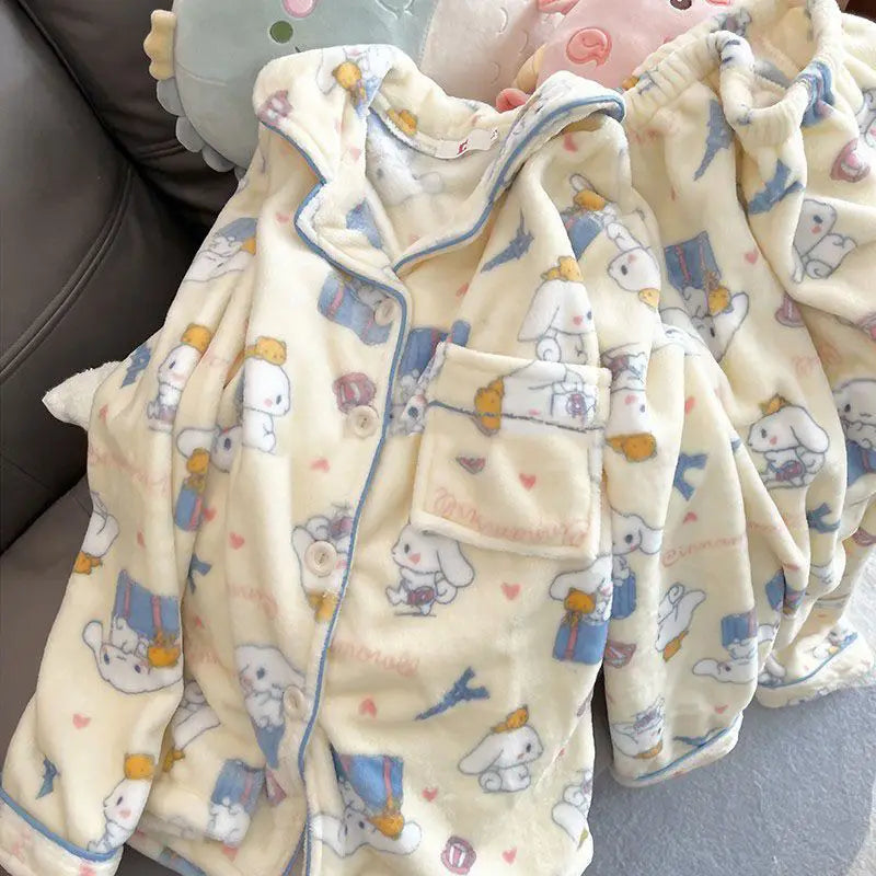 Kawaii Stitch 2Pcs Woman's Pajamas Set Thicken Warm Fashion Casual Loose Grey Cute Anime Homewear Gift