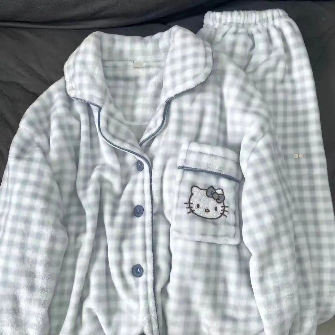 Kawaii Stitch 2Pcs Woman's Pajamas Set Thicken Warm Fashion Casual Loose Grey Cute Anime Homewear Gift