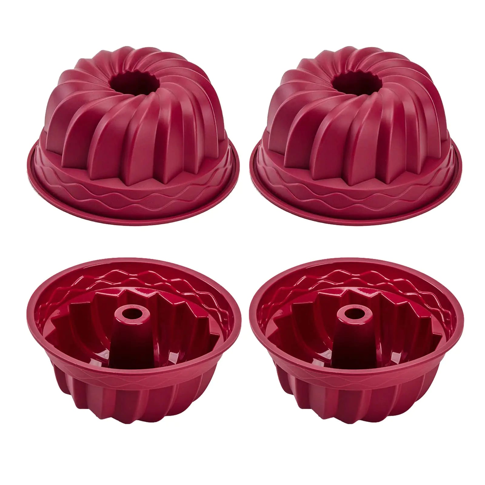 Nalchois 4 Inch Silicone Mini Bundt Cake Pan Set of 4 Nonstick BPA Free Silicone Cake Molds for Baking Oven Dishwasher Safe Fluted Tube Baking Pan for Pumpkin Cake Jelly Brownies Bread Pudding